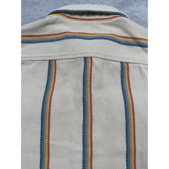 Outerknown Shirt Womens XS/S Tan Striped Blanket Shirt Organic Cotton Twill - Picture 15 of 16